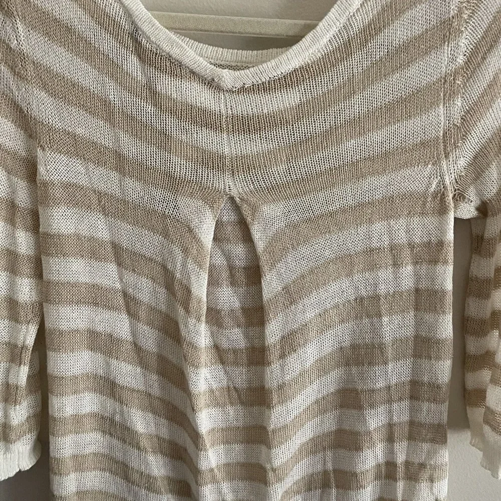 White House Black Market Women XXS Tan/White/Gold Metallic Striped Light Sweater